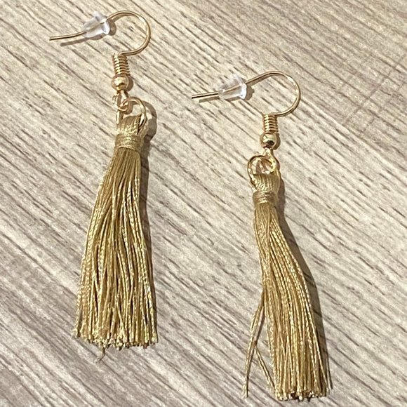Gold/Tan Tassel Earrings - Picture 4 of 6